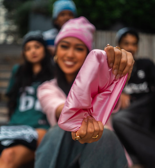 PINK SATIN LINED BEANIE